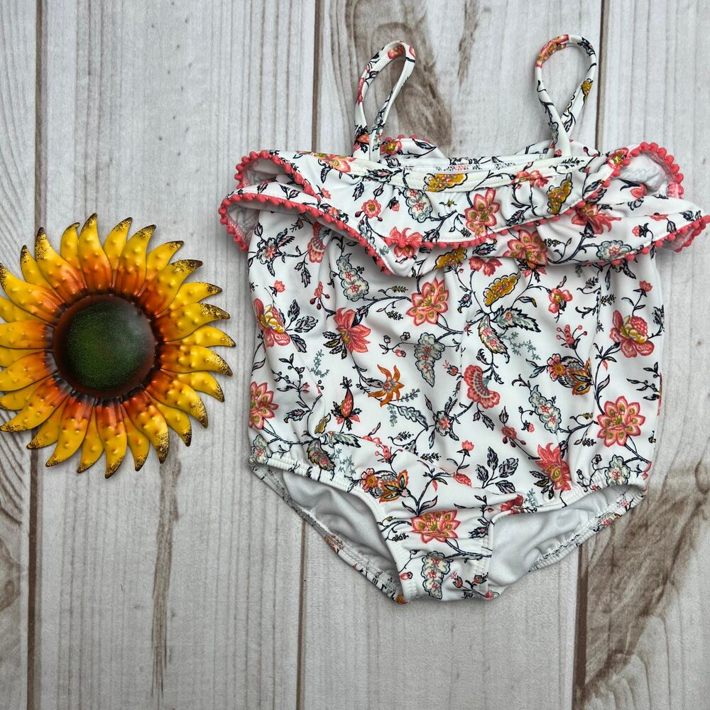 Janie and Jack‎ Floral One Piece Swimsuit Ruffle Trim Baby Girl 12-18 Months